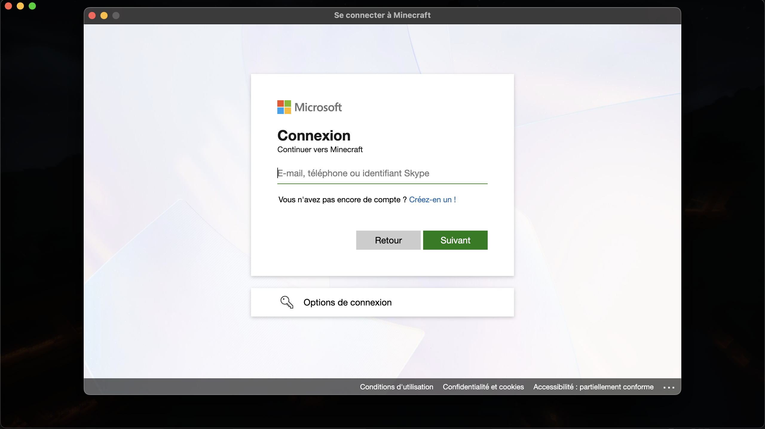Aperçu de l'écran de connexion du launcher Minecraft personnalisé